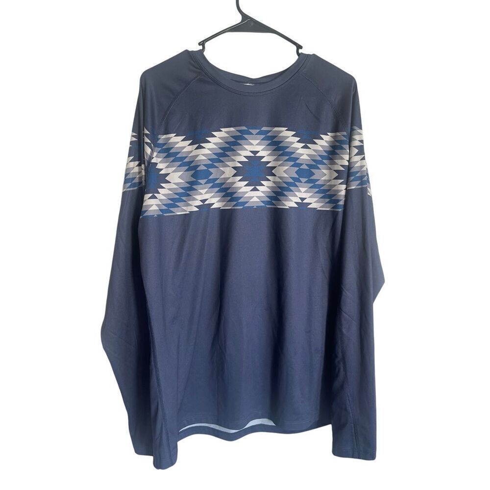 New Stoic Mens Blue Aztec Raglan Sleeve Crew Neck Long Sleeve T-Shirt Size XL